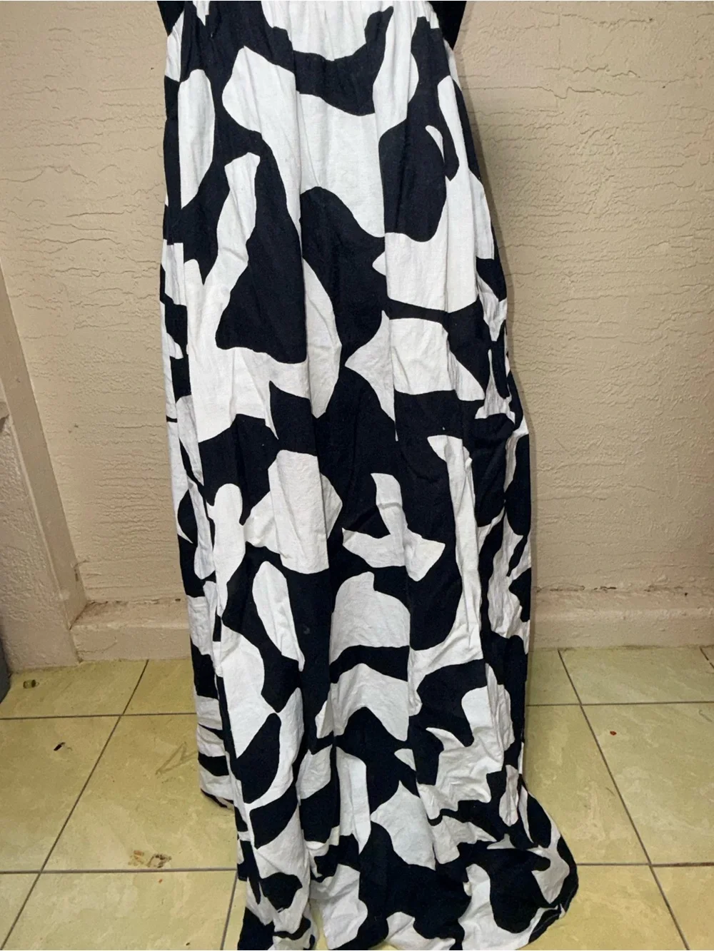 Abercrombie & Fitch LT Linen Maxi Dress Black White Tie Back Resort Coastal Chic